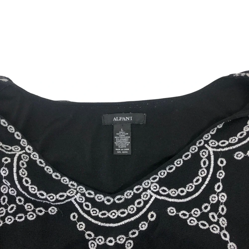 Alfani Embroidered Lace Tunic Top Size L Dolman Sleeve Ruffle Boho Western Shirt - Picture 10 of 10